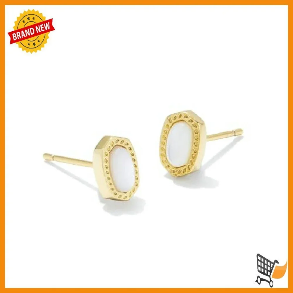 14k Gold-Plated Stud Earrings with Mother of Pearl, Dainty Hoofprint Design - Picture 2 of 2